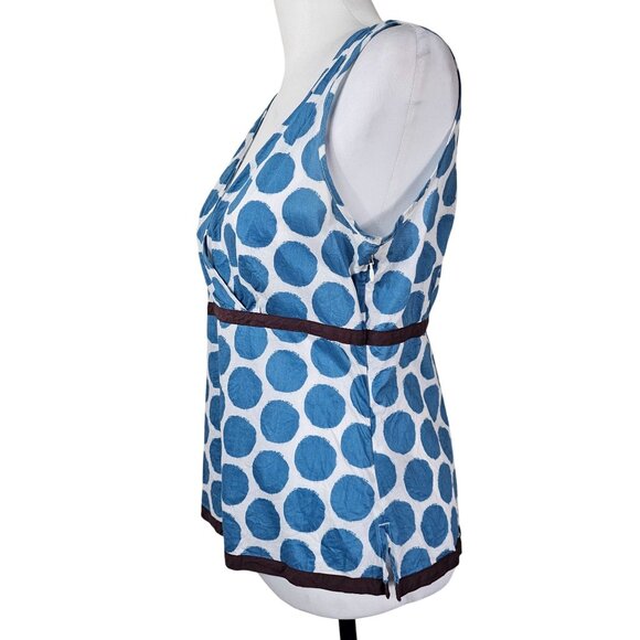 Boden Retro Y2K Babydoll Blouse US Sz 8 Blue Polka Dot Sleeveless Preppy Summer - Picture 3 of 10